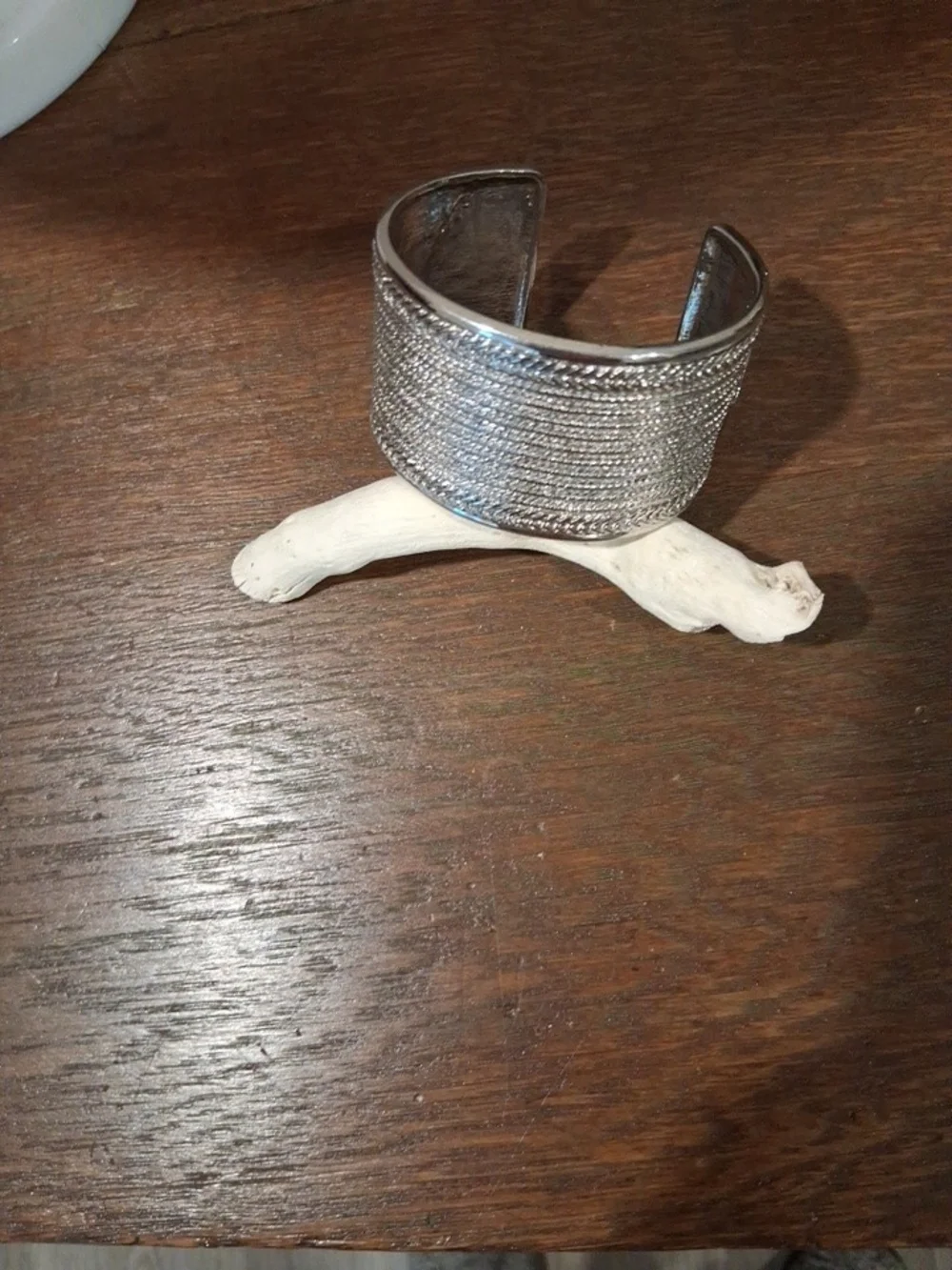 Silvertone Textured Wide Cuff Bracelet Very Good Condition